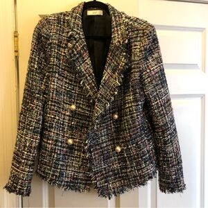 OVI BLUE TWEED CROPPED JACKET L NWOT